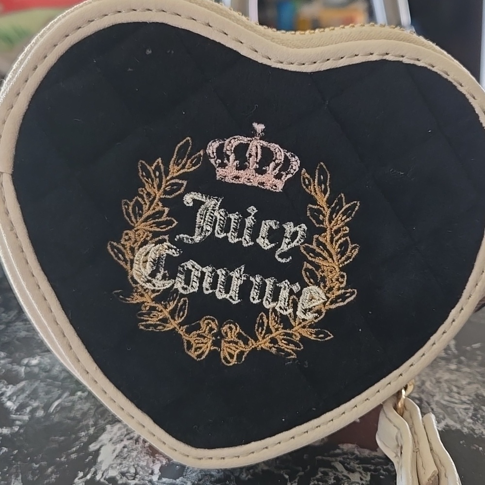 Juicy Couture Velour Black and Gold Heart Wristlet